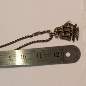 24" vintage pewter sail ship necklace